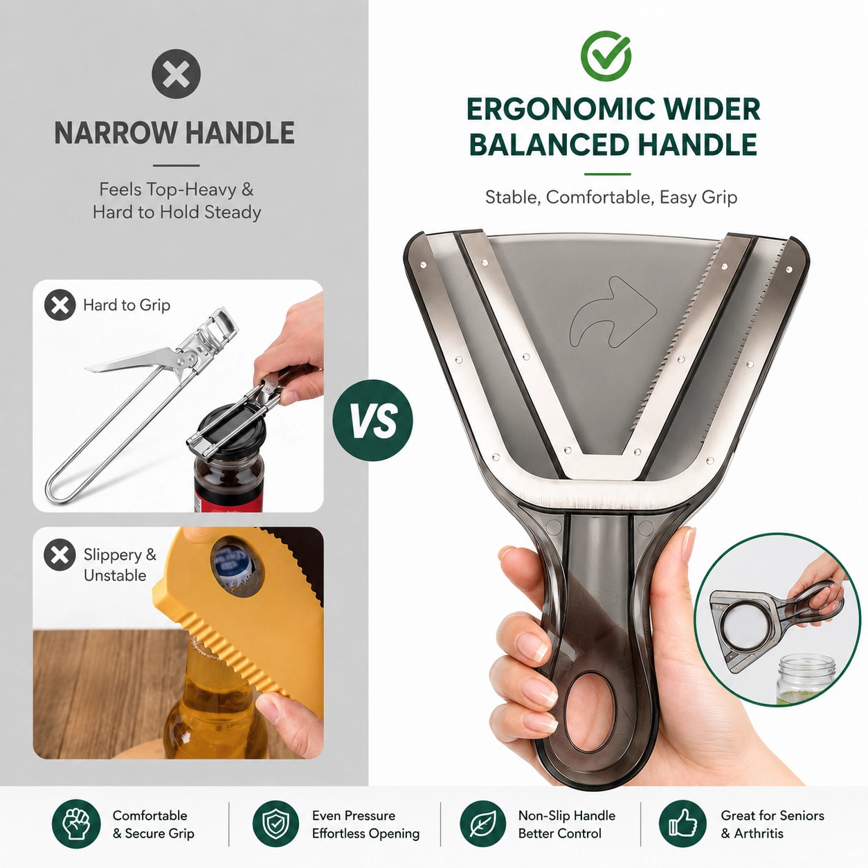 Jar Opener for Weak Hands – Effortlessly Opens Stubborn Lids & Bottle Caps