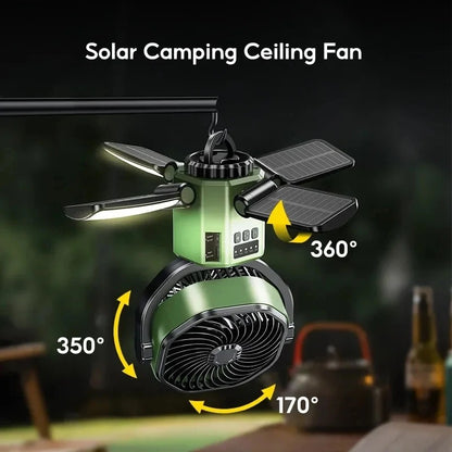 Solar Rechargeable Fan & Camp Light with Auto Oscillation