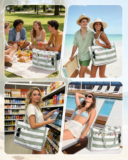 Large Waterproof Beach Tote Bag with Zipper – Spacious, Sandproof & Multi-Pocket for Beach, Travel & Pool