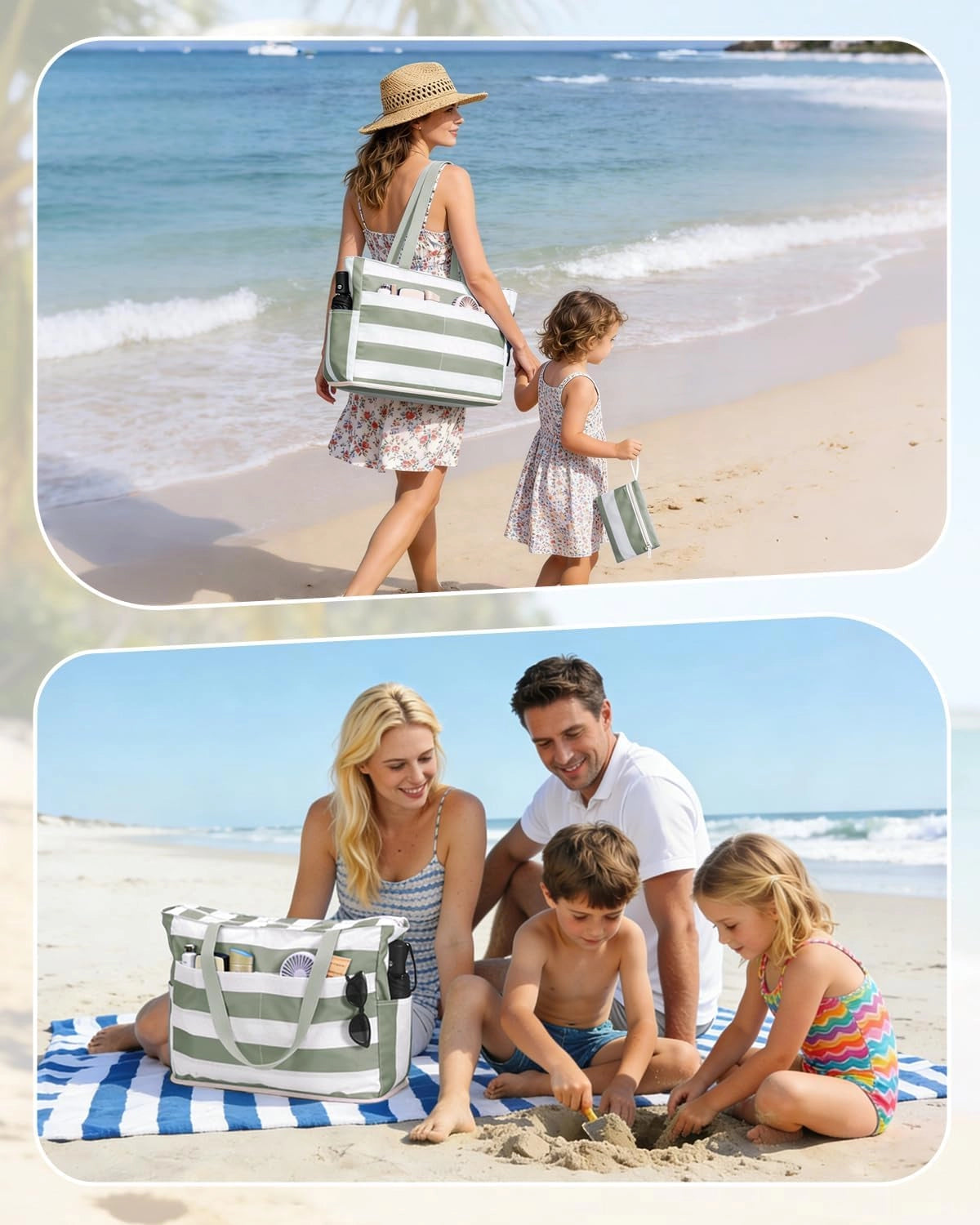 Large Waterproof Beach Tote Bag with Zipper – Spacious, Sandproof & Multi-Pocket for Beach, Travel & Pool