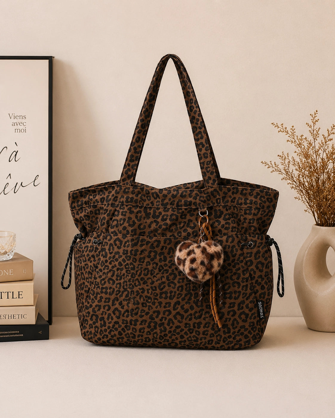 Leopard Print Large Tote Bag for Women – Soft Oversized Shoulder Bag for Work, Shopping, Travel & Everyday