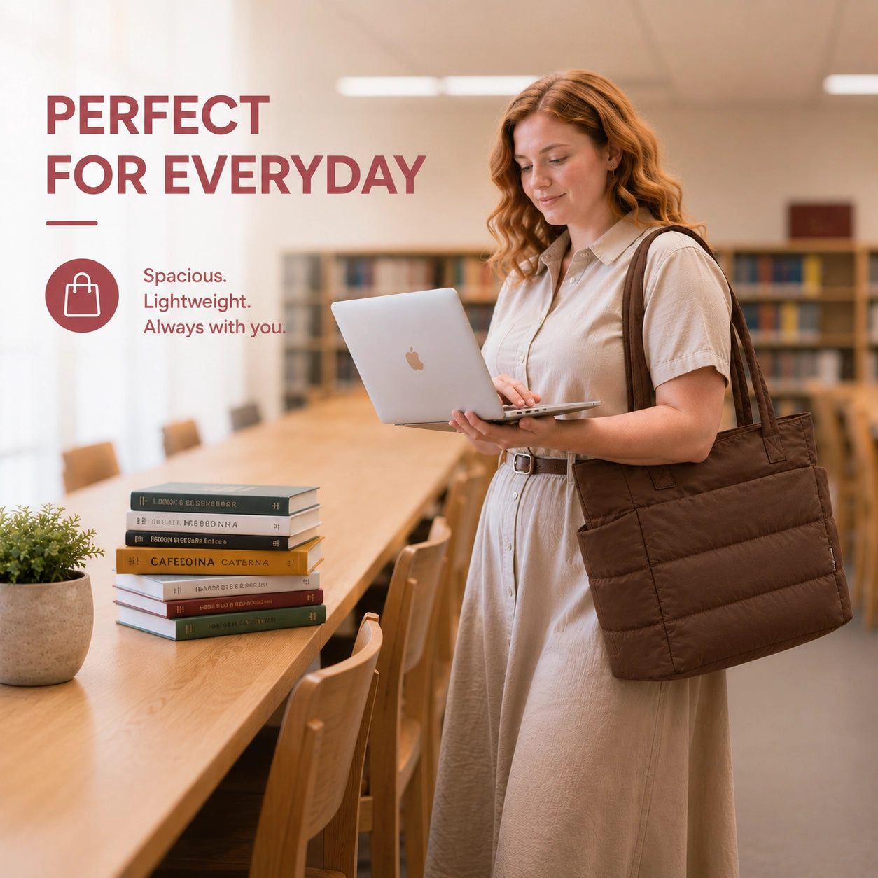 Lightweight Puffy Tote Bag for Women – Quilted Laptop Shoulder Bag with Compartments for Work, Travel & Everyday Use