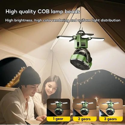 Solar Rechargeable Fan & Camp Light with Auto Oscillation