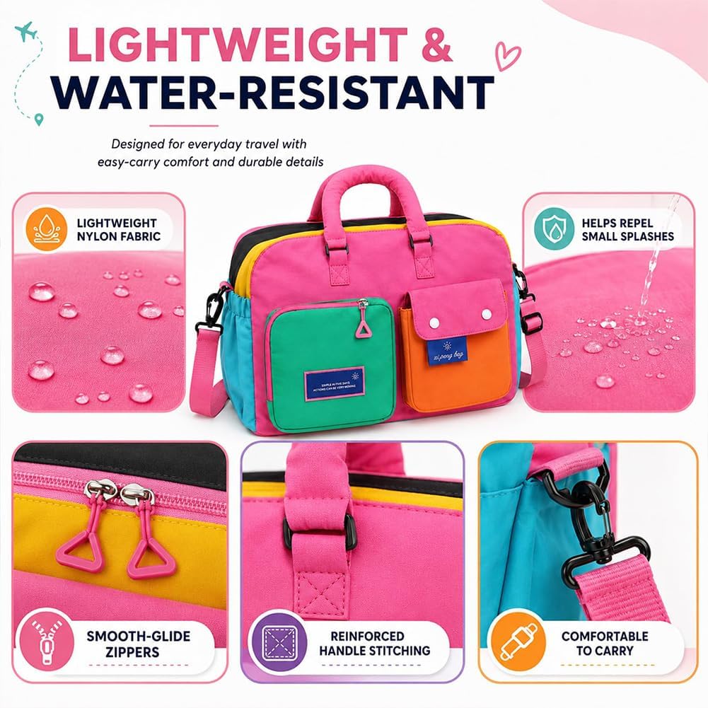 Color Block Weekender Travel Duffel Bag with Shoe Compartment, Waterproof Nylon, Large Capacity for Gym, Travel & Overnight
