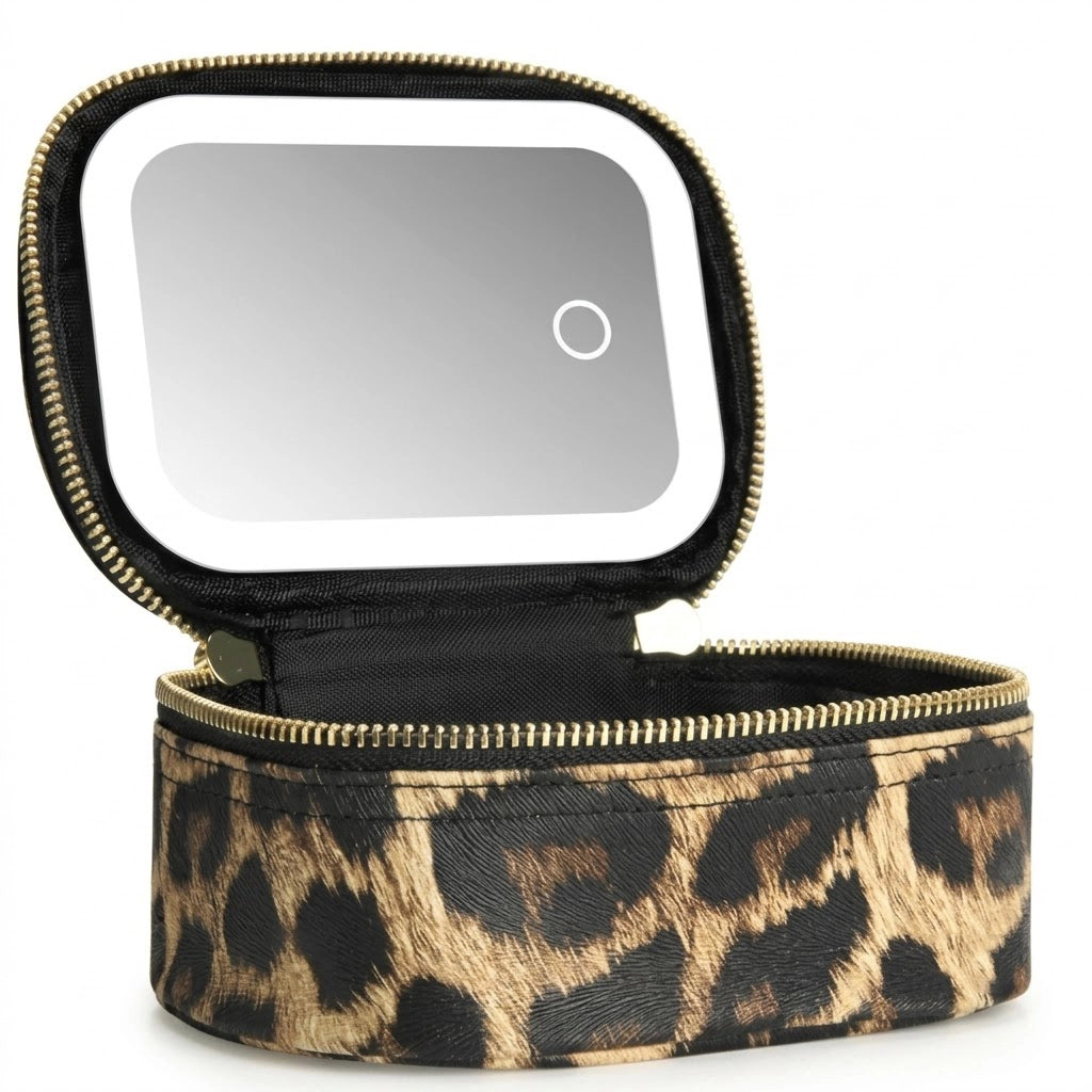Travel Makeup Bag with LED Mirror – 3 Light Modes Portable Cosmetic Organizer