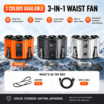 Triple Turbo Waist Fan with Digital Display – Rechargeable Personal Cooling Fan
