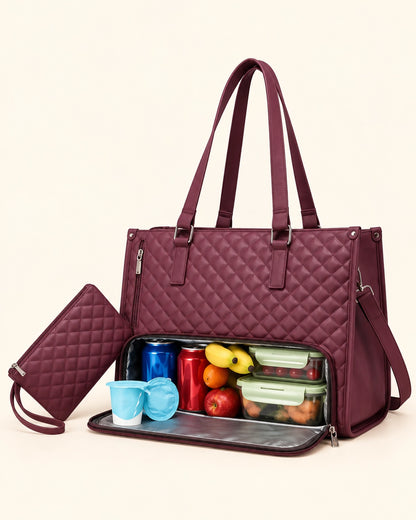 Multifunctional Tote Bag for Women – Insulated Lunch Compartment, Laptop Space & Tumbler Holder