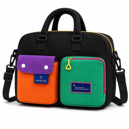 Color Block Weekender Travel Duffel Bag with Shoe Compartment, Waterproof Nylon, Large Capacity for Gym, Travel & Overnight