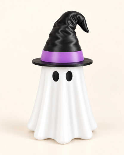 Halloween Ghost Can Holder with Witch Hat – 3D Printed Reusable Drink Sleeve with Straw Opening for 12 & 16 oz Cans