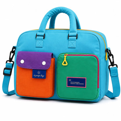 Color Block Weekender Travel Duffel Bag with Shoe Compartment, Waterproof Nylon, Large Capacity for Gym, Travel & Overnight