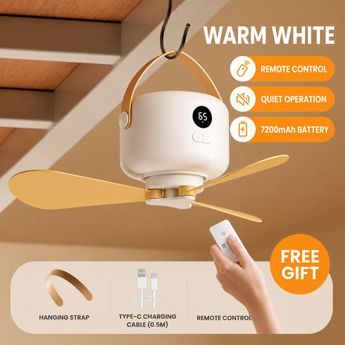 Portable Rechargeable Camping Fan with Remote Control & LED Light