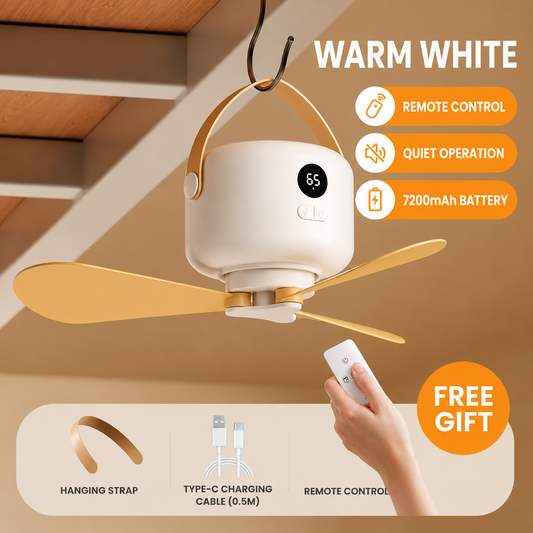 Portable Rechargeable Camping Fan with Remote Control & LED Light