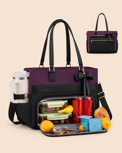 Large Tote Bag for Women with Insulated Lunch Compartment, Laptop Storage, Cup Holder & Waterproof Design