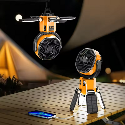 Solar Rechargeable Fan & Camp Light with Auto Oscillation