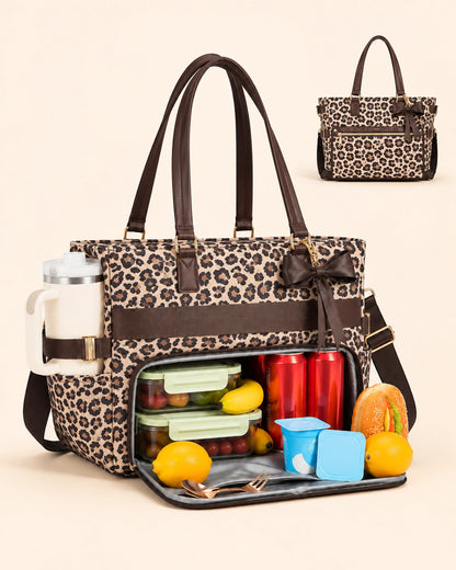 Large Tote Bag for Women with Insulated Lunch Compartment, Laptop Storage, Cup Holder & Waterproof Design