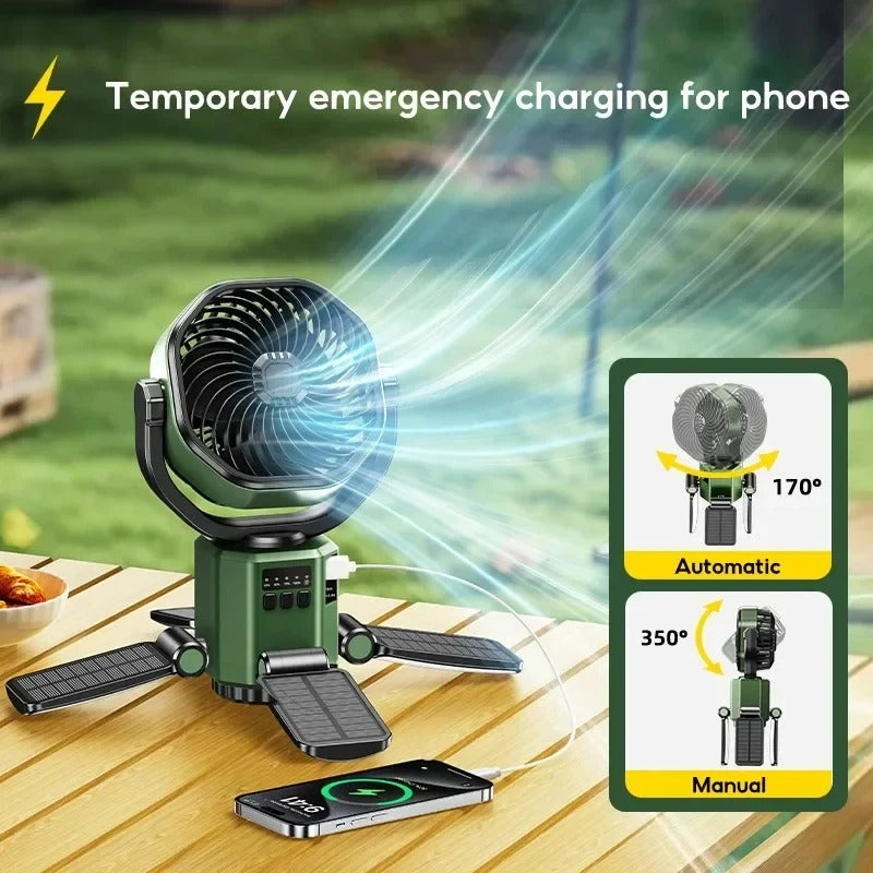 Solar Rechargeable Fan & Camp Light with Auto Oscillation