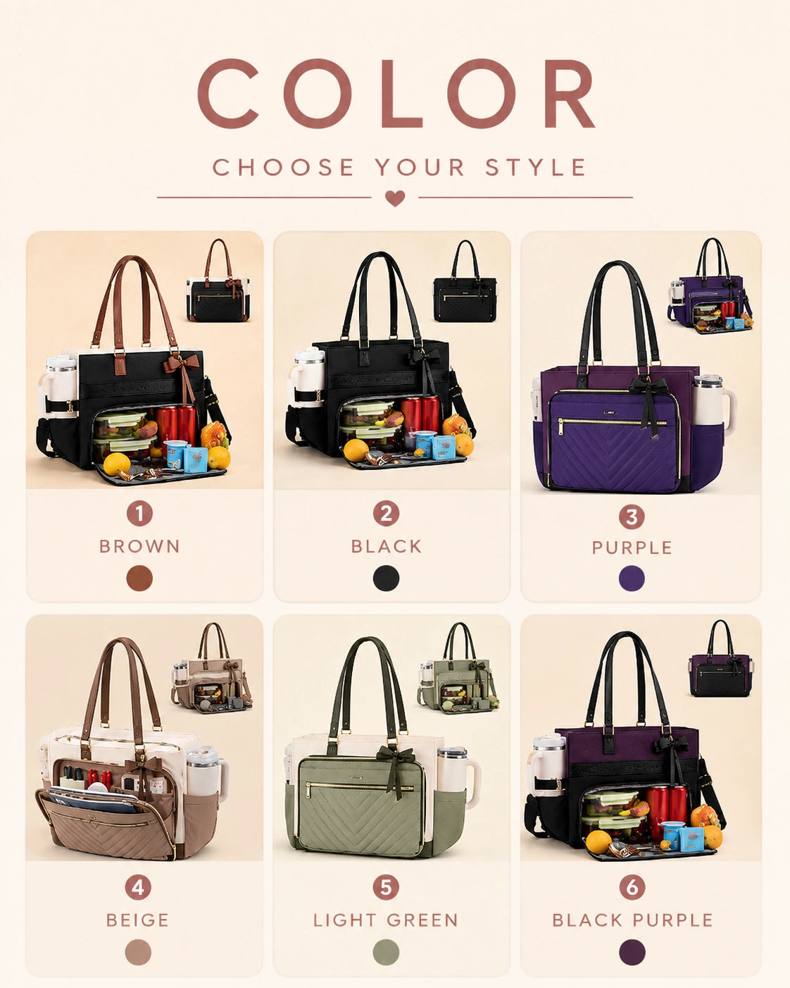 Large Tote Bag for Women with Insulated Lunch Compartment, Laptop Storage, Cup Holder & Waterproof Design
