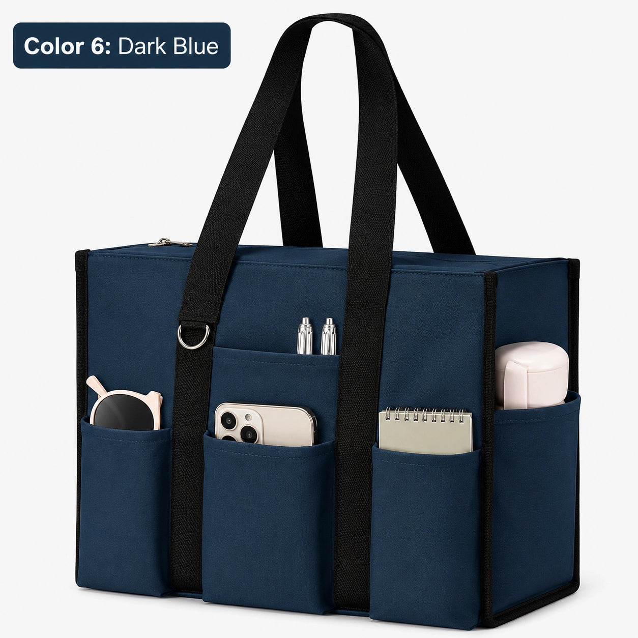 Large Utility Tote Bag with 12 Pockets, Top Zipper & Waterproof Fabric