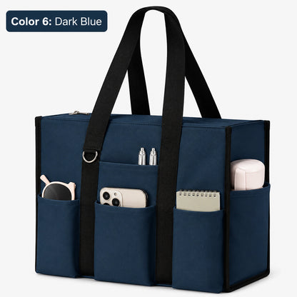 Large Utility Tote Bag with 12 Pockets, Top Zipper & Waterproof Fabric