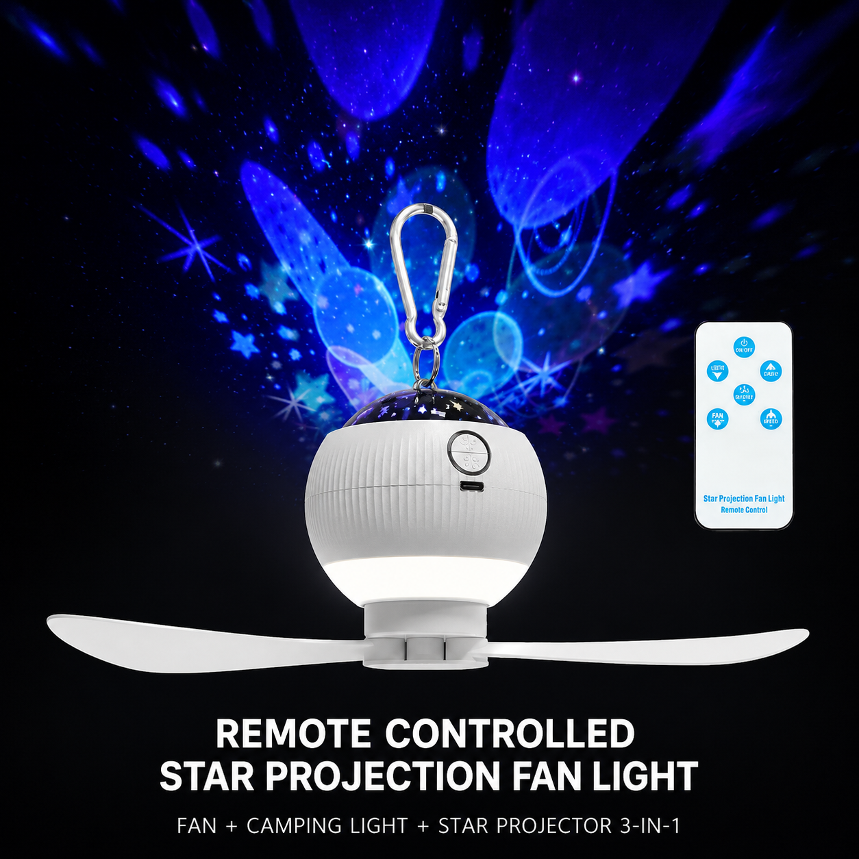 Portable Tent Fan & Projection Night Light for Outdoor Adventures
