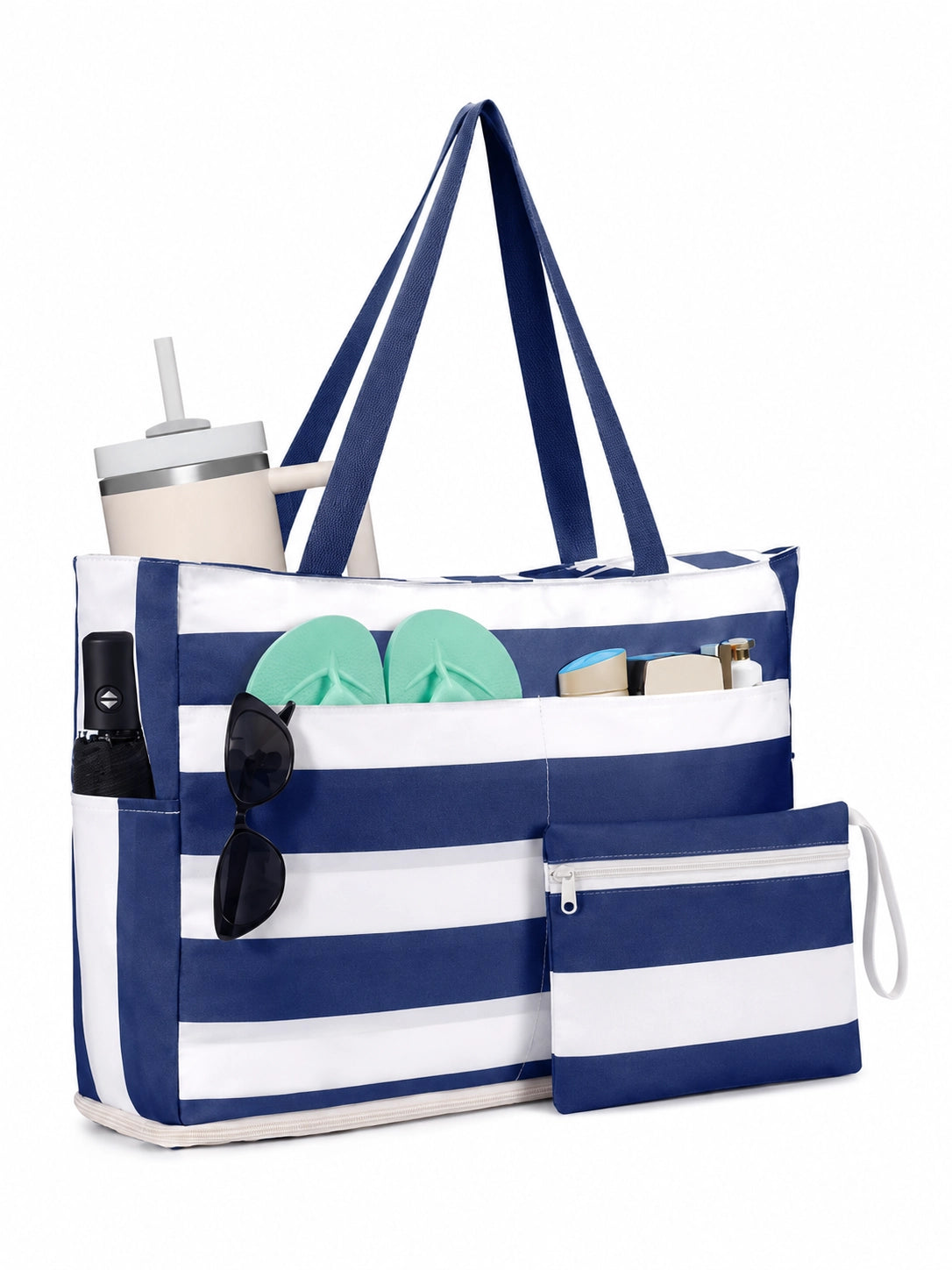 Large Waterproof Beach Tote Bag with Zipper – Spacious, Sandproof & Multi-Pocket for Beach, Travel & Pool