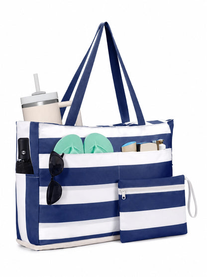 Large Waterproof Beach Tote Bag with Zipper – Spacious, Sandproof & Multi-Pocket for Beach, Travel & Pool