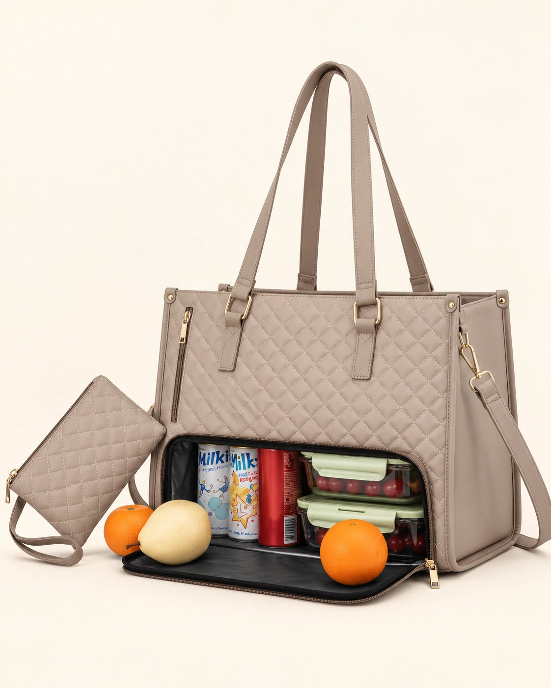 Multifunctional Tote Bag for Women – Insulated Lunch Compartment, Laptop Space & Tumbler Holder