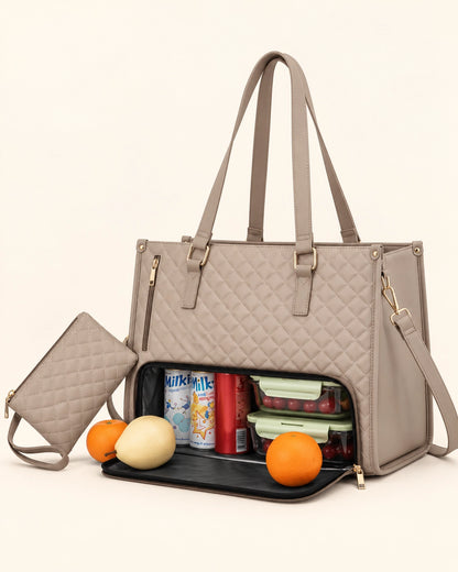 Multifunctional Tote Bag for Women – Insulated Lunch Compartment, Laptop Space & Tumbler Holder