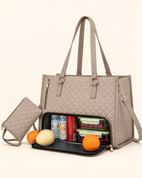 Multifunctional Tote Bag for Women – Insulated Lunch Compartment, Laptop Space & Tumbler Holder