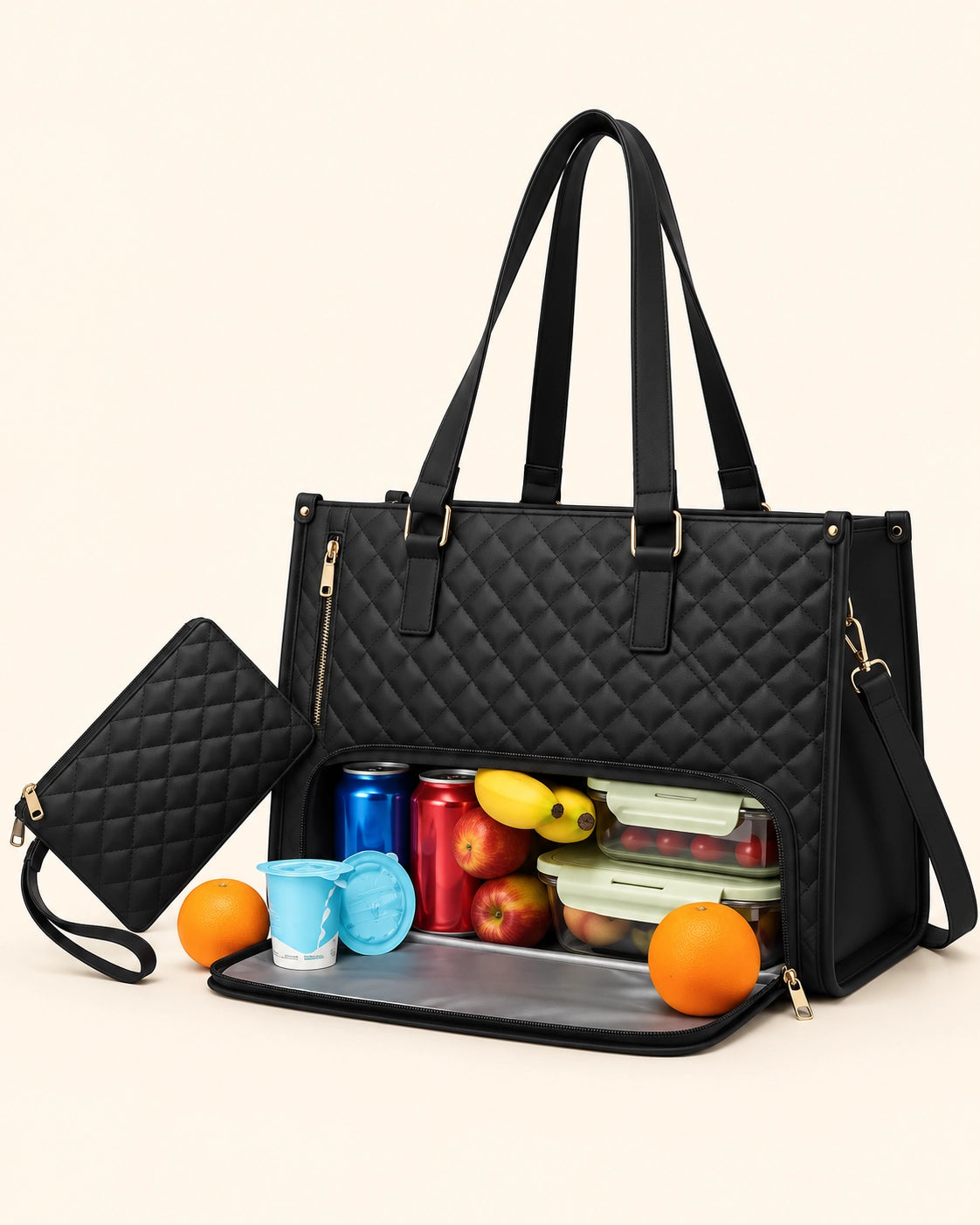 Multifunctional Tote Bag for Women – Insulated Lunch Compartment, Laptop Space & Tumbler Holder
