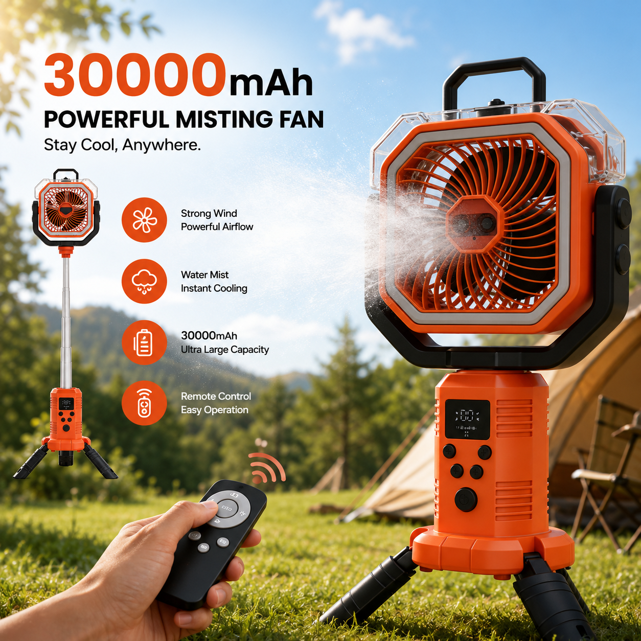 30000mAh Rechargeable Camping Fan & LED Light for Outdoor Adventures