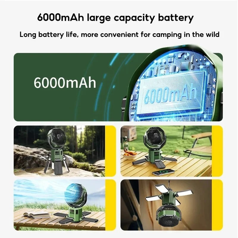 Solar Rechargeable Fan & Camp Light with Auto Oscillation
