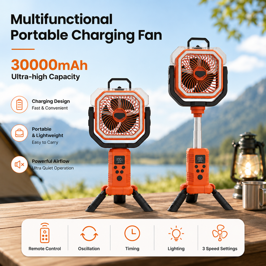 30000mAh Rechargeable Camping Fan & LED Light for Outdoor Adventures
