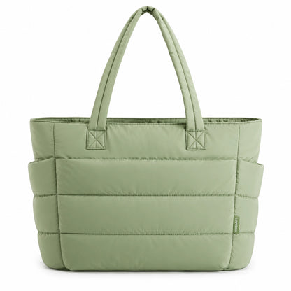 Lightweight Puffy Tote Bag for Women – Quilted Laptop Shoulder Bag with Compartments for Work, Travel & Everyday Use