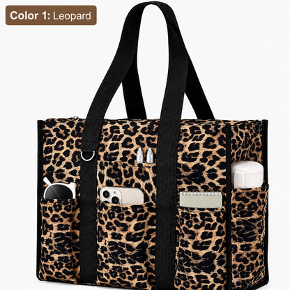 Large Utility Tote Bag with 12 Pockets, Top Zipper & Waterproof Fabric
