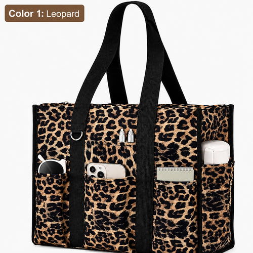 Large Utility Tote Bag with 12 Pockets, Top Zipper & Waterproof Fabric